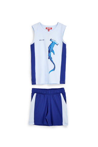 Completo canotta + pantaloni blu e azzurro Pitt kids Pt-b-se-9034