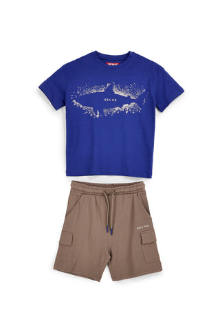 Blauer und brauner Anzug mit Hai-Print Pitt Kinder PT-B-SE-9035