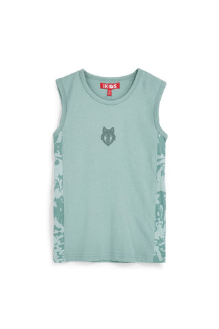 Grünes Tank-Top mit Wolfs-Print Pitt Kinder PT-B-T-9007