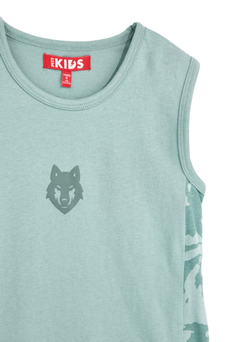 Grünes Tank-Top mit Wolfs-Print Pitt Kinder PT-B-T-9007