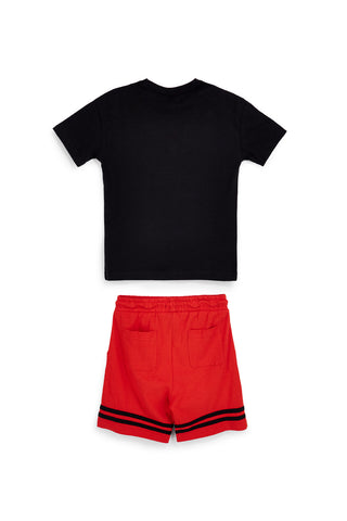 Schwarz und rot Outfit mit T-Shirt und Shorts Pitt Kinder PT-B-T-9048