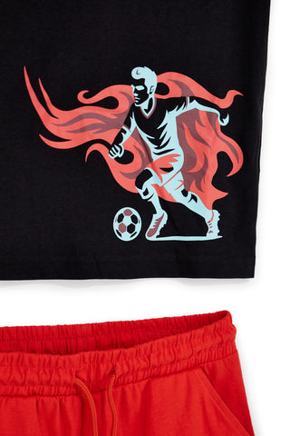 Schwarz und rot Outfit mit T-Shirt und Shorts Pitt Kinder PT-B-T-9048