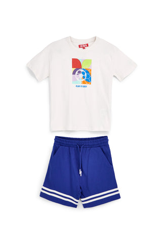 Pitt Kinder blau und weiß T-Shirt + Hose Set Pt-b-9049