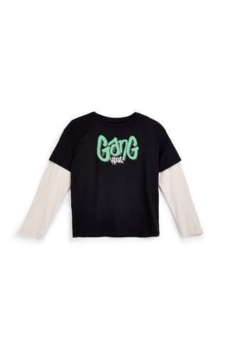 Schwarzes Shirt mit Doppelärmel-Optik von Pitt Kids, Modell PTBT2617