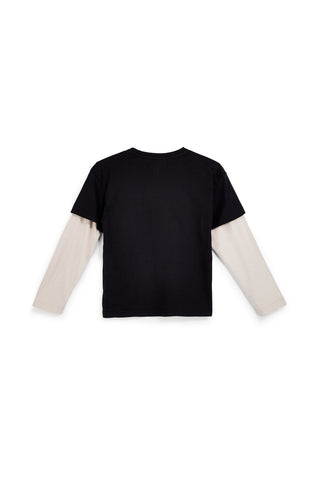 Maglia nera effetto doppia manica Pitt kids PTBT2617