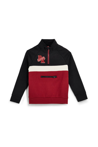 Schwarz-rotes Sweatshirt mit halbem Reißverschluss und Aufnähern aus Baumwollfleece von Pitt Kids PTBF2620