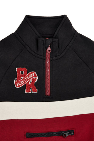 Schwarz-rotes Sweatshirt mit halbem Reißverschluss und Aufnähern aus Baumwollfleece von Pitt Kids PTBF2620