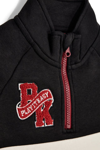 Schwarz-rotes Sweatshirt mit halbem Reißverschluss und Aufnähern aus Baumwollfleece von Pitt Kids PTBF2620