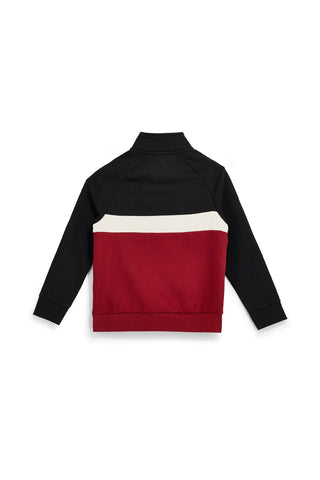 Schwarz-rotes Sweatshirt mit halbem Reißverschluss und Aufnähern aus Baumwollfleece von Pitt Kids PTBF2620