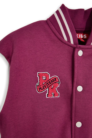 Fuchsiafarbener College-Sweater mit Knöpfen und fleecegefüttertem Innenfutter von Pitt Kids PTGF2627