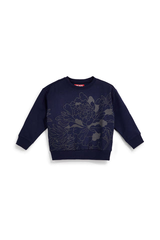 Blaues Sweatshirt mit Blumendruck und flauschigem Innenfutter von Pitt Kids PTGF2633