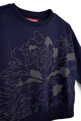 Blaues Sweatshirt mit Blumendruck und flauschigem Innenfutter von Pitt Kids PTGF2633