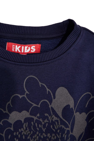 Blaues Sweatshirt mit Blumendruck und flauschigem Innenfutter von Pitt Kids PTGF2633