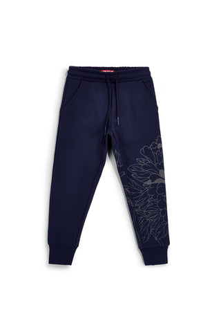 Blaue Hose mit Blumenmuster und Fleecefutter von Pitt Kids PTGP2634