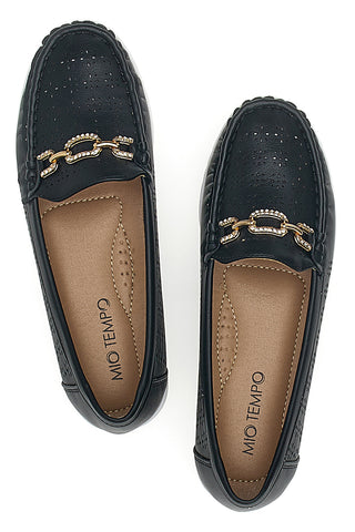 Mocassini Neri con Tomaia Traforata e Fibbia Dorata MIO TEMPO MIN7023