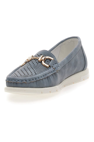 Mocassini Azzurri Con Tomaia Traforata e Fibbia Decorativa MIO TEMPO MINA1210