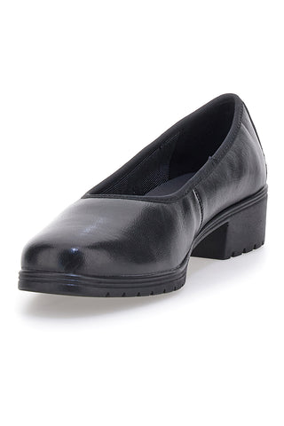 Bequeme schwarze Lederschuhe mit niedrigem Absatz und Memory Foam Pittarello 11574