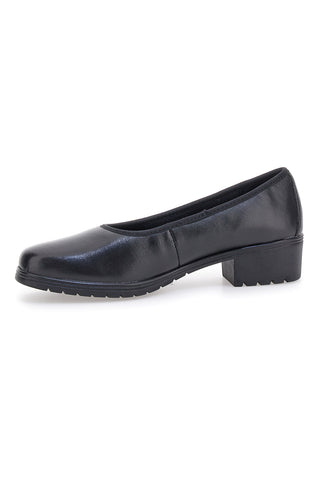 Bequeme schwarze Lederschuhe mit niedrigem Absatz und Memory Foam Pittarello 11574