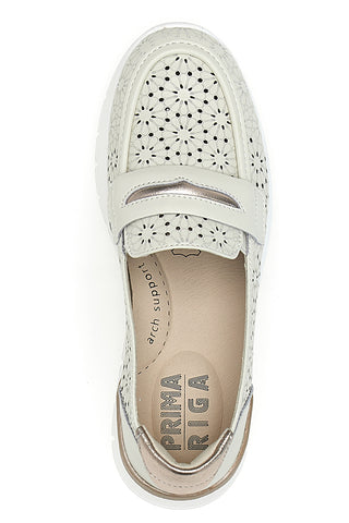 Mocassini beige traforati con bocca di leone in vera pelle Prima riga 182081