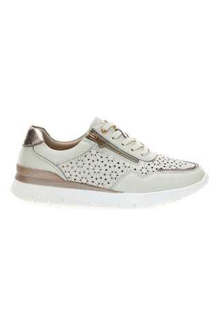 Sneakers beige traforate in vera pelle con cerniera Prima riga 182082