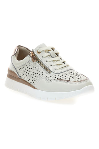 Sneakers beige traforate in vera pelle con cerniera Prima riga 182082