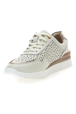 Sneakers beige traforate in vera pelle con cerniera Prima riga 182082