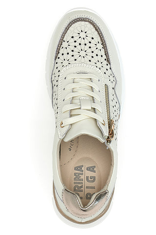 Sneakers beige traforate in vera pelle con cerniera Prima riga 182082