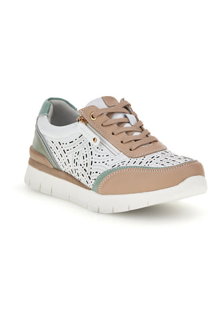 Sneakers bianco con dettagli beige e salvia tomaia in pelle Prima riga 33314