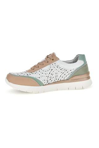 Sneakers bianco con dettagli beige e salvia tomaia in pelle Prima riga 33314