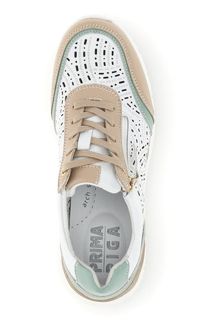 Sneakers bianco con dettagli beige e salvia tomaia in pelle Prima riga 33314