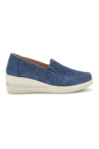Blaue perforierte Keilabsatzschuhe My Time MINA3173