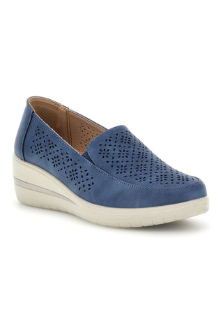 Mocassini blu traforati con zeppa Mio tempo MINA3173