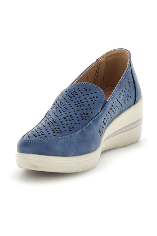 Mocassini blu traforati con zeppa Mio tempo MINA3173