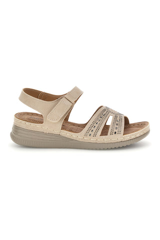 Beigefarbene Keilsandalen mit Strasssteinen My Time Q17729