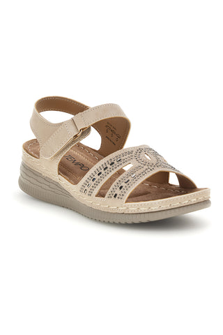 Beigefarbene Keilsandalen mit Strasssteinen My Time Q17729