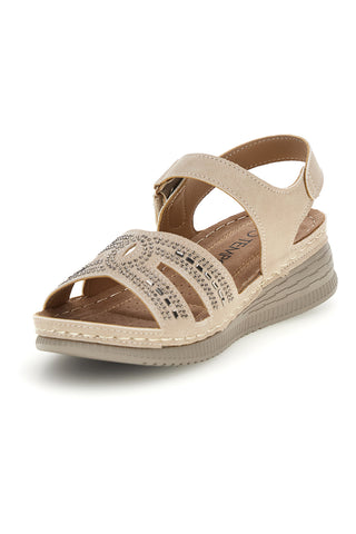 Beigefarbene Keilsandalen mit Strasssteinen My Time Q17729