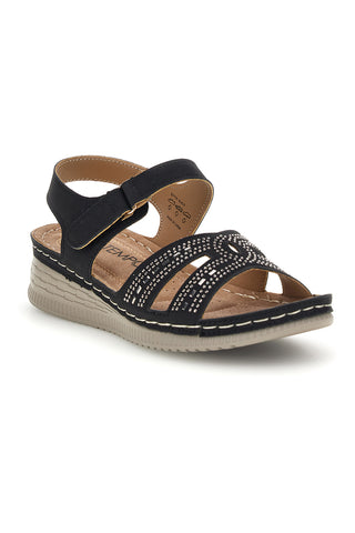 Schwarze Keilsandaletten mit Strass Mio tempo Q17729
