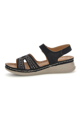 Schwarze Keilsandaletten mit Strass Mio tempo Q17729