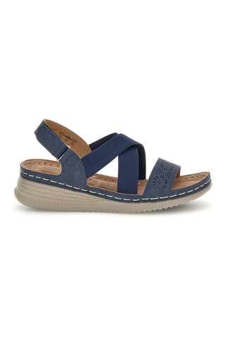 Sandali blu con zeppa e fasce incrociate Mio tempo Q17751