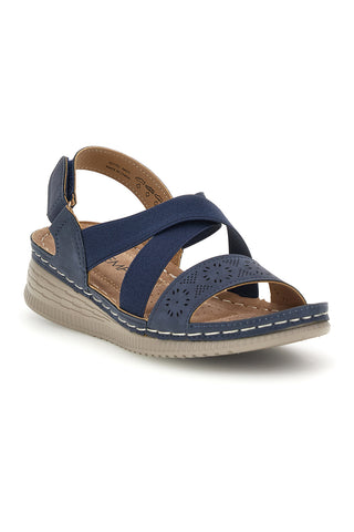 Sandali blu con zeppa e fasce incrociate Mio tempo Q17751