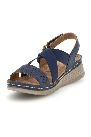 Sandali blu con zeppa e fasce incrociate Mio tempo Q17751
