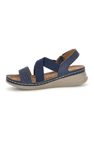 Sandali blu con zeppa e fasce incrociate Mio tempo Q17751