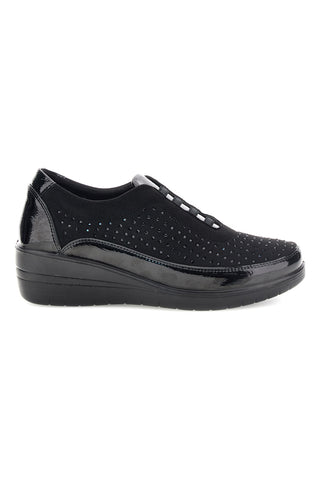 Sneaker Nera con Strass e Inserti in Effetto Vernice Plocadi MIN73