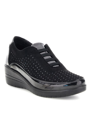 Sneaker Nera con Strass e Inserti in Effetto Vernice Plocadi MIN73