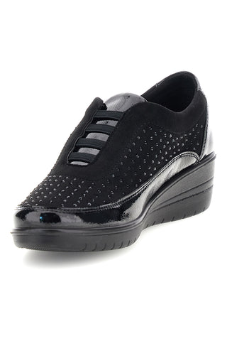 Sneaker Nera con Strass e Inserti in Effetto Vernice Plocadi MIN73