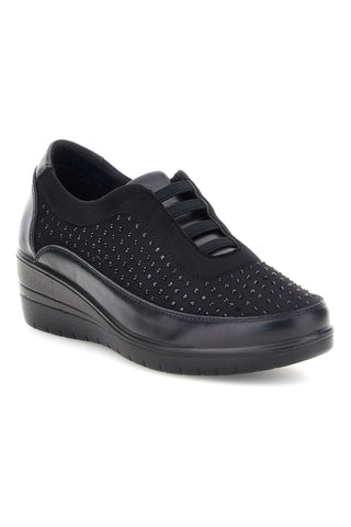 Sneaker Nera con Strass e Inserti Lisci Plocadi MIN73