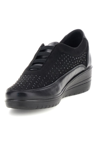 Sneaker Nera con Strass e Inserti Lisci Plocadi MIN73