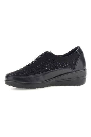 Sneaker Nera con Strass e Inserti Lisci Plocadi MIN73