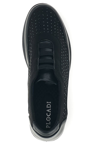 Sneaker Nera con Strass e Inserti Lisci Plocadi MIN73