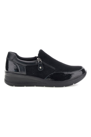 Sneaker Nera con Inserti in Effetto Vernice e Zip Laterale Plocadi MIN60